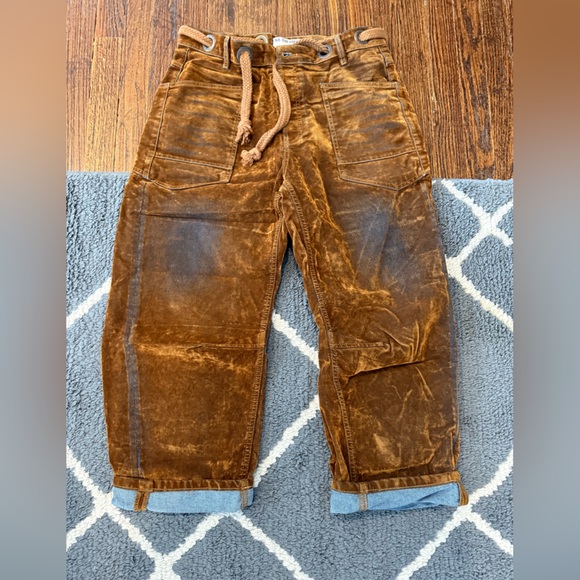 Free People "We The Free" Moxie flocked pull-on barrel jeans brown velvet - Picture 9 of 15